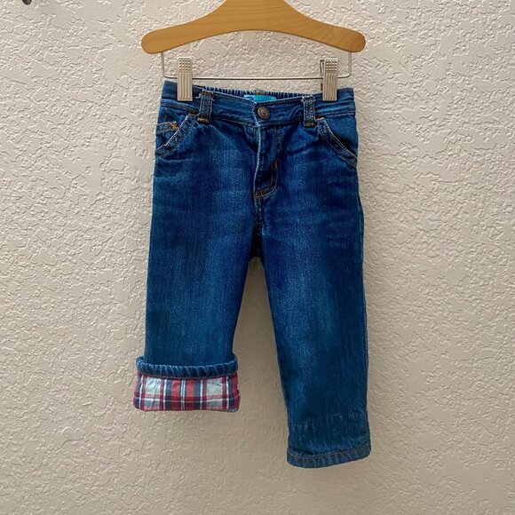 Old Navy Straight Leg Jeans W/Patriotic Plaid Cuff Size 12-18 months - Picture 1 of 4